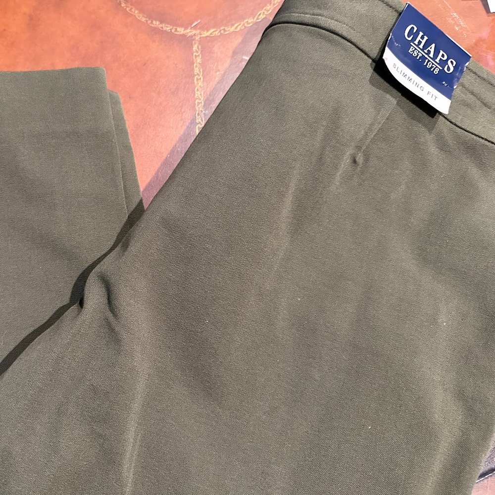 Women's Chaps Olive Colored Pants Slimming Fit Size 12 NWT